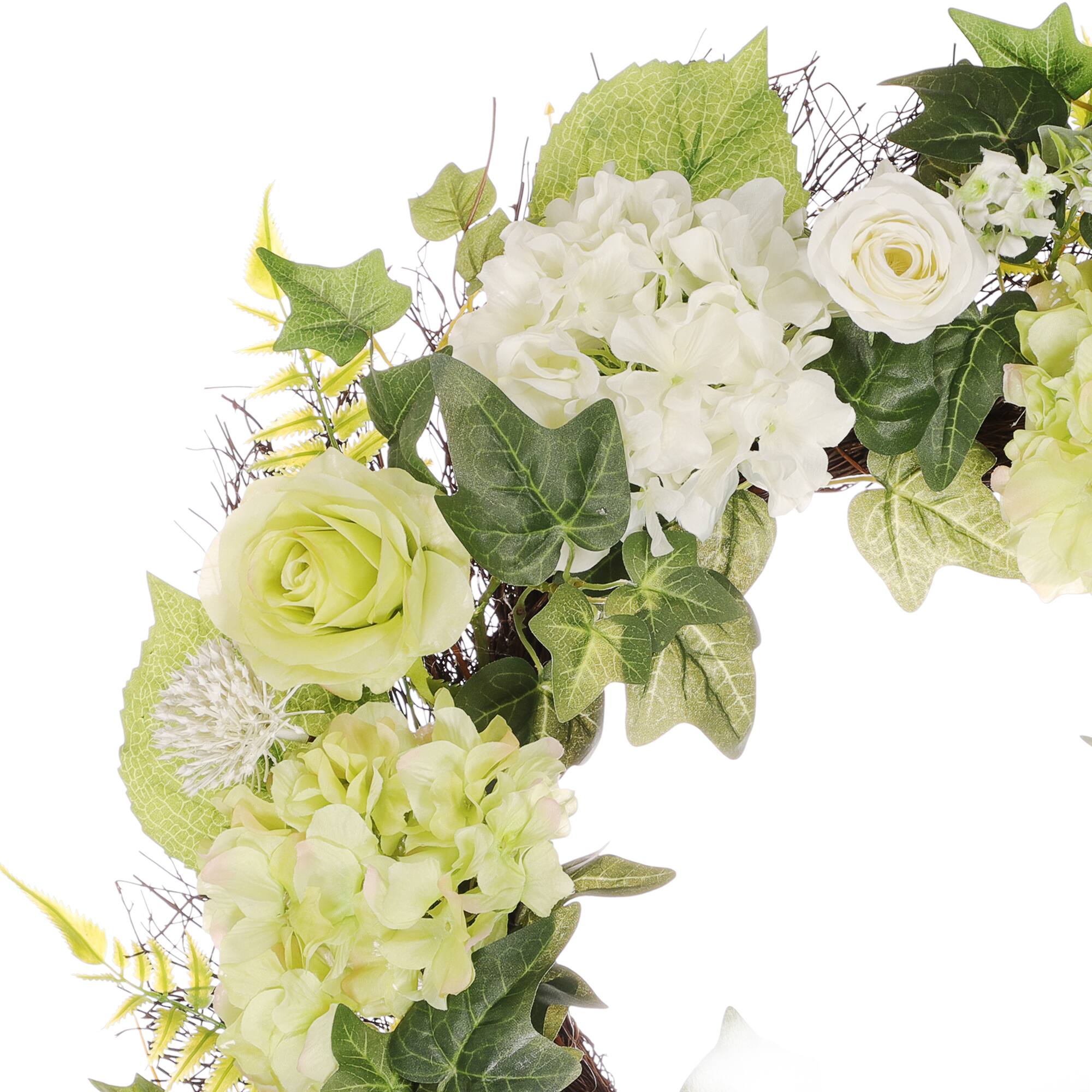 24" White Spring Hydrangea & Rose Wreath